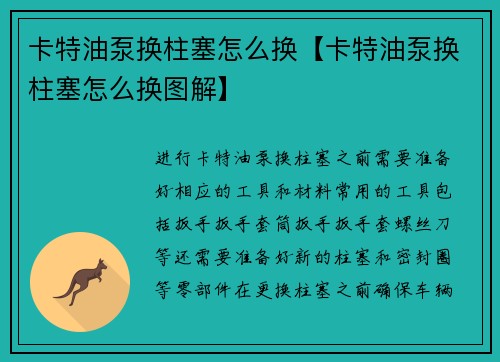 卡特油泵换柱塞怎么换【卡特油泵换柱塞怎么换图解】